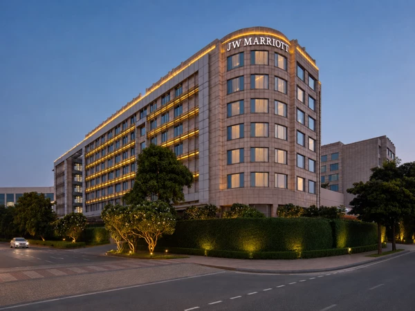 A shot of the Marriott hotel, Aerocity, Delhi, for the Oil Spill India conference, 2026